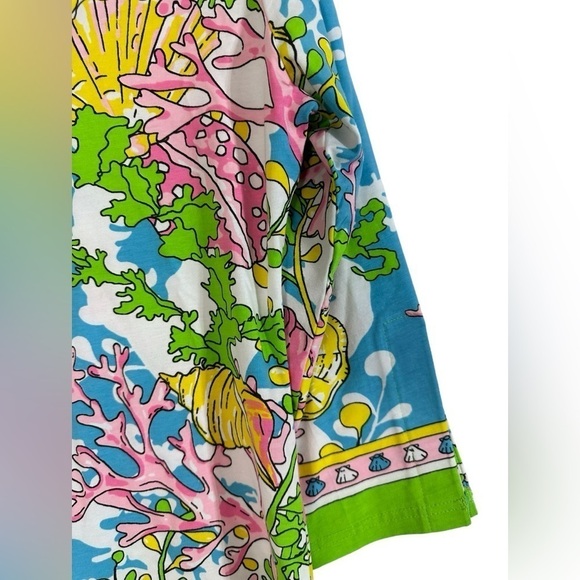 Barbara Gerwitt by Tabitha Blue Pink Green Sea Scene Slit Neck Shift Dress - Picture 6 of 10